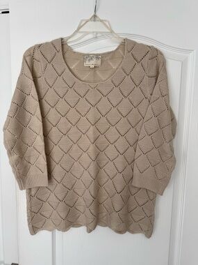 Debbie Morgan Open-Weave Scoop Neck Sweater in Light Beige